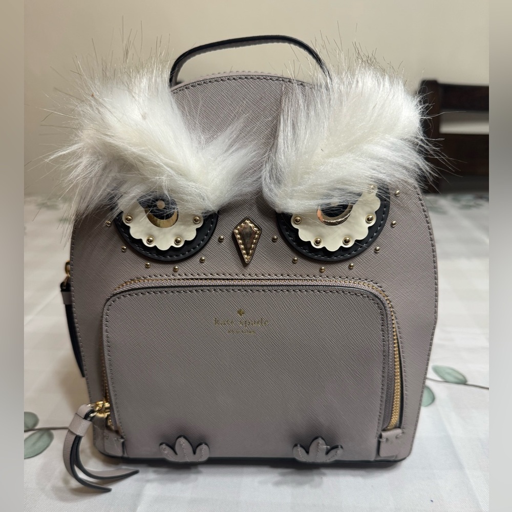 Kate Spade Owl Tomi Star Bright City Scape Grey Leather Backpack Shoulder Bag